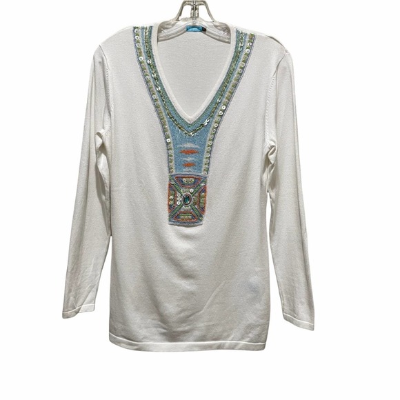 J. McLaughlin Beaded Tunic Sweater White Size Small - Picture 1 of 10